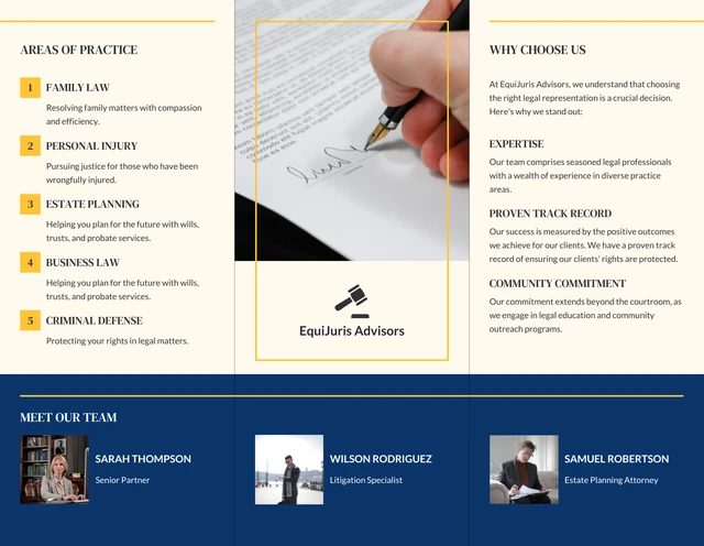 Blue And Yellow Professional Legal Tri-fold Brochure - Page 2