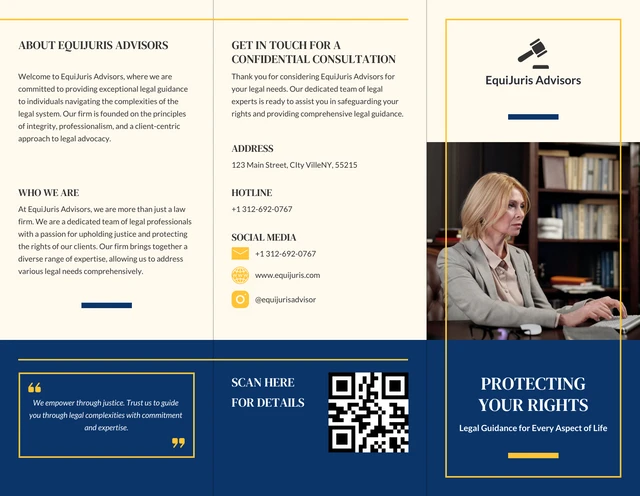 Blue And Yellow Professional Legal Tri-fold Brochure - Page 1