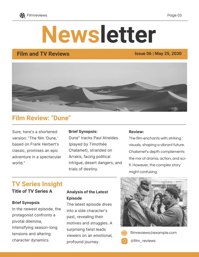 Film and TV Reviews Newsletter Template