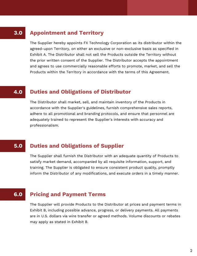 Distributor Contract Template - page 2