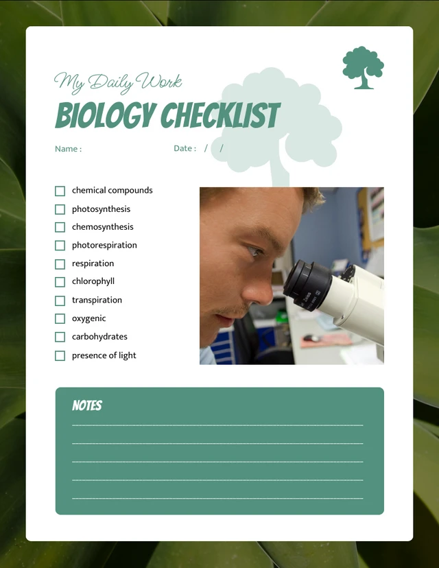 Lista de comprobación de biología laboral minimalista ecológica