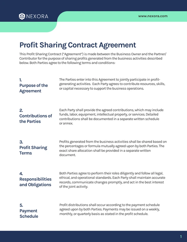 Profit Sharing Contract Template - page 1