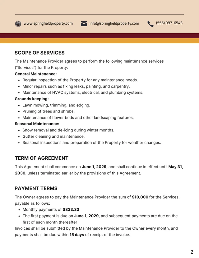 Property Maintenance Contract Template - Pagina 2