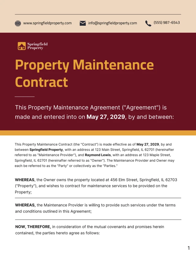 Property Maintenance Contract Template - Pagina 1