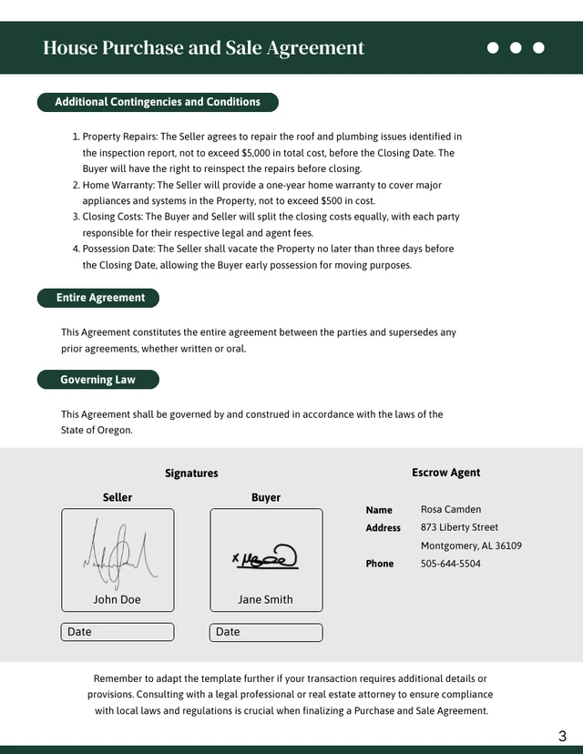 Emerald Green Purchase and Sale Agreement Contracts - Page 3