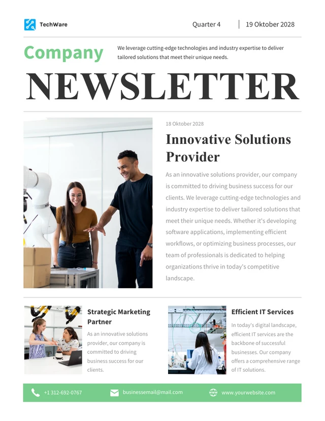 Modèle de newsletter d'entreprise simple noir et vert