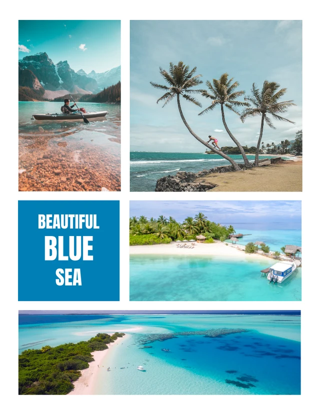 White Minimalist Cool Beautiful Sea Photo Collages Template