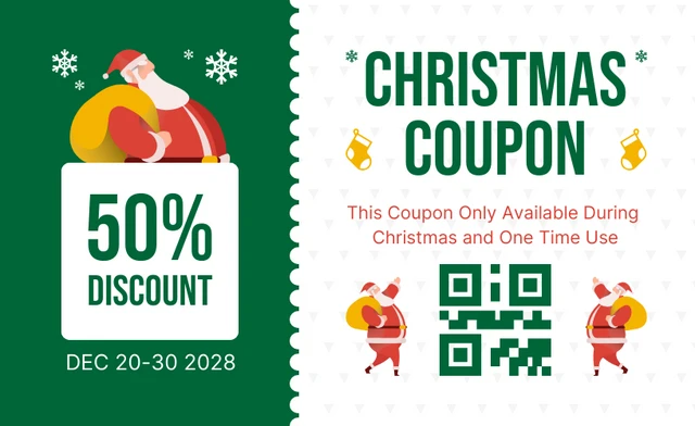 Dark Green And White Modern Illustration Christmas Coupons Template