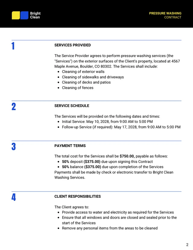 Pressure Washing Contract Template - page 2