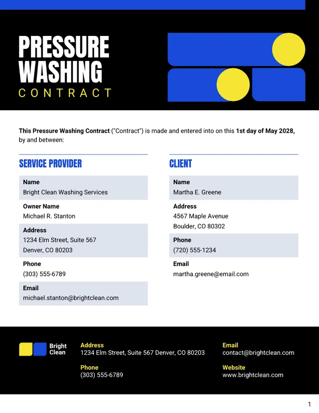 Pressure Washing Contract Template - page 1