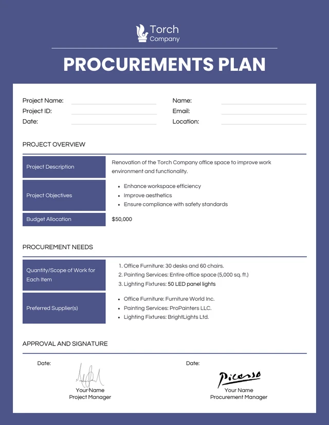 Modern Blue and White Procurements Plans Template