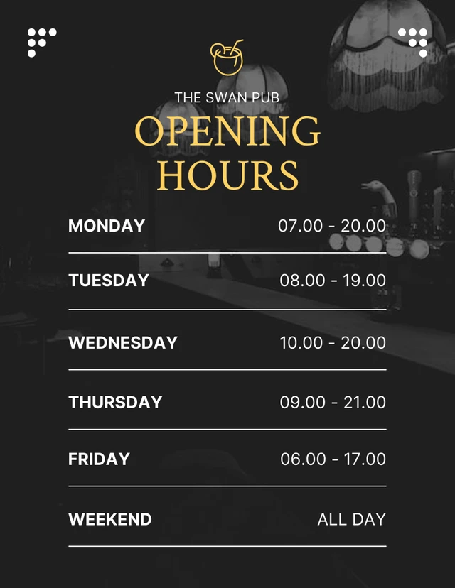Black Simple Opening Bar Schedule Template