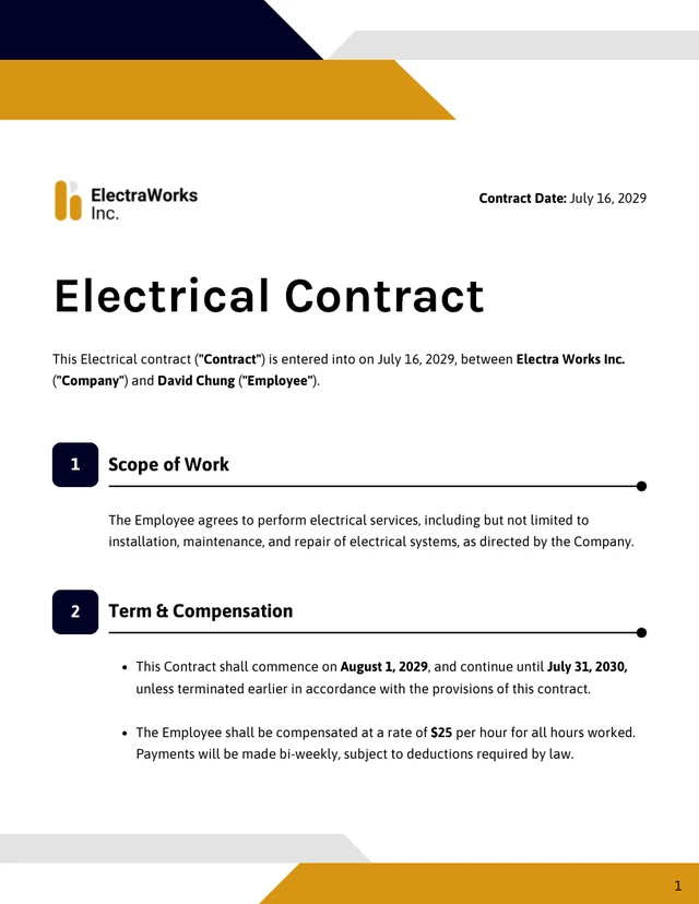 Electrical Contract Template - page 1