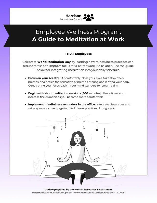 Ein Leitfaden zur Meditation am Arbeitsplatz für die psychische Gesundheit E-Mail-Newsletter-Vorlage