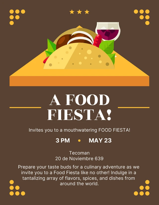 Brown And Yellow Simple Playful Illustration Food Fiesta Invitation Template