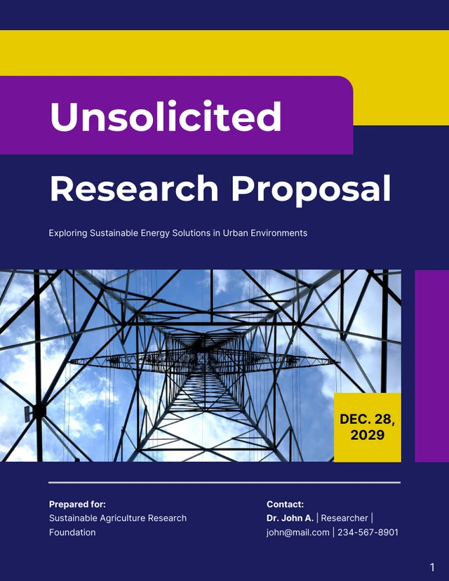 Navy and Yellow Clean Unsolicited Research Proposal - Page 1
