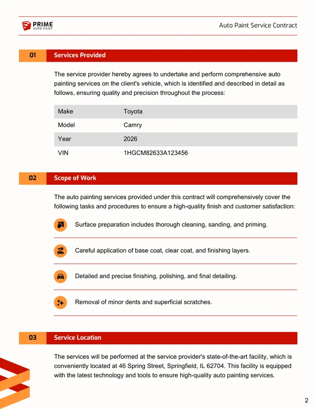 Auto Paint Service Contract Template - Página 2