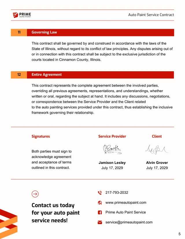 Auto Paint Service Contract Template - Página 5