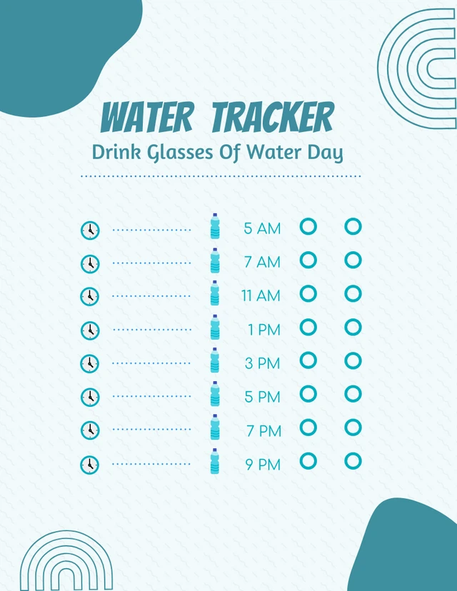 Green Schedule Water Tracker Glasses Of Water Day Template