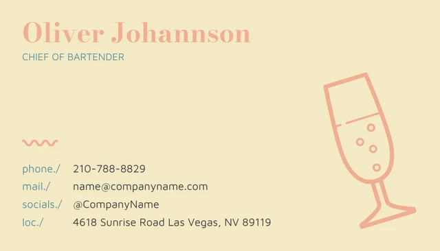 Vintage Teal and Cream Bartender Business Card - Seite 2