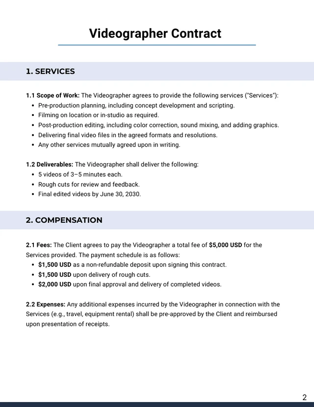 Videographer Contract Template - صفحة 2