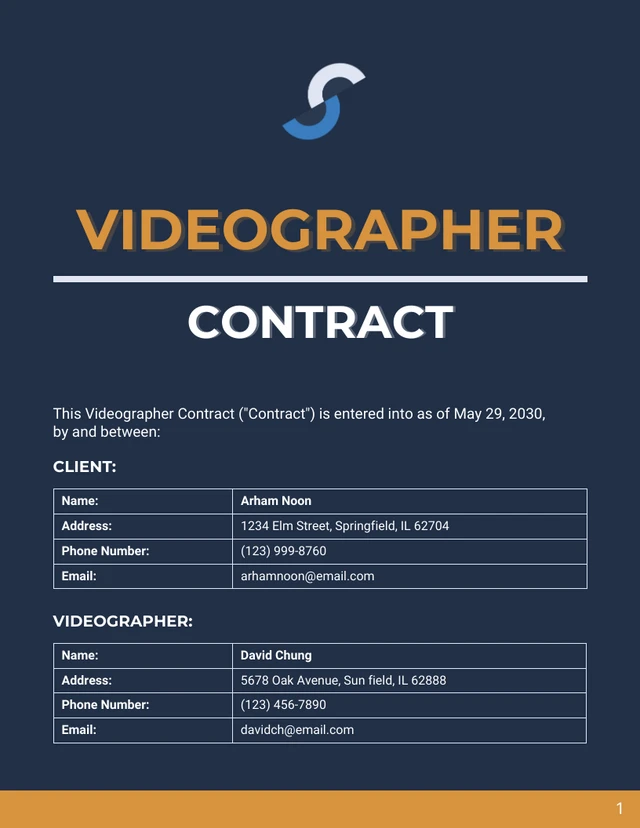 Videographer Contract Template - Pagina 1