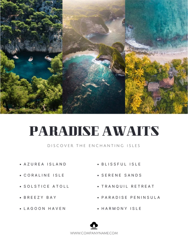 White Modern Photo Paradise Awaits Travel Poster Template