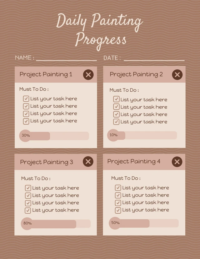 Pastel Brown Daily Project Painting Progress Template