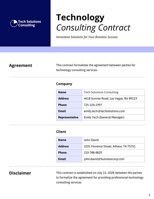 Technology Consulting Contract Template - صفحة 1