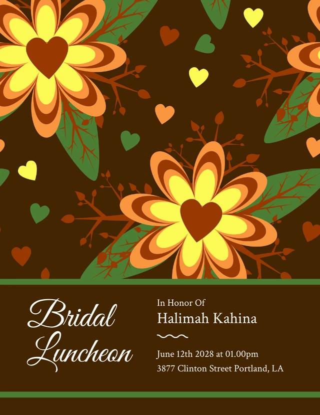 Brown Classic Vintage Floral Bridal Luncheon Invitation Template