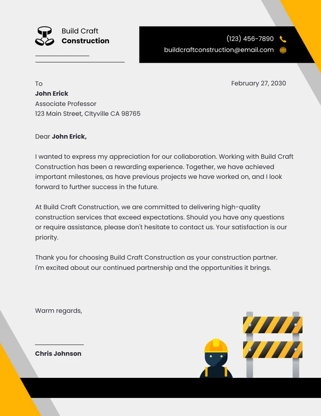 Black and Yellow Construction Letterhead Template