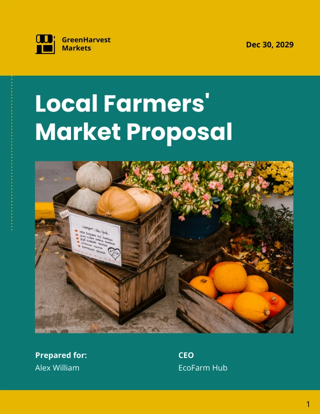 Yellow and Green Teal Minimalist Local Farmers' Market Proposal - Page 1