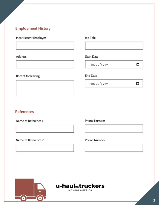 Truck Driver Application Form Template - صفحة 3