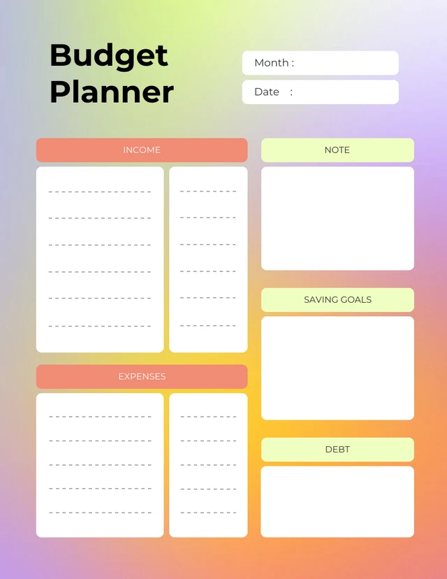 Colorful Gradient Simple Finance Planner Template