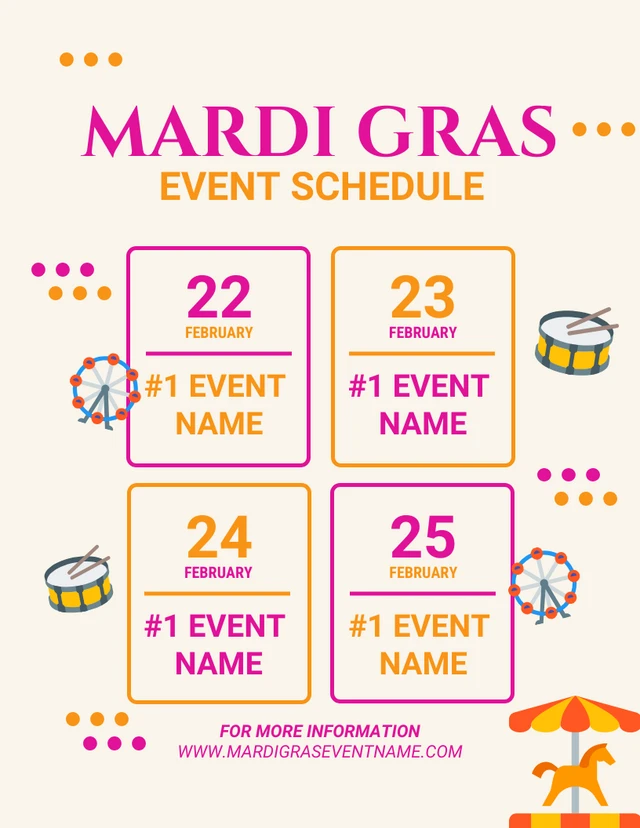 Light Yellow Modern Playful Illustration Mardi Gras Event Schedule Template