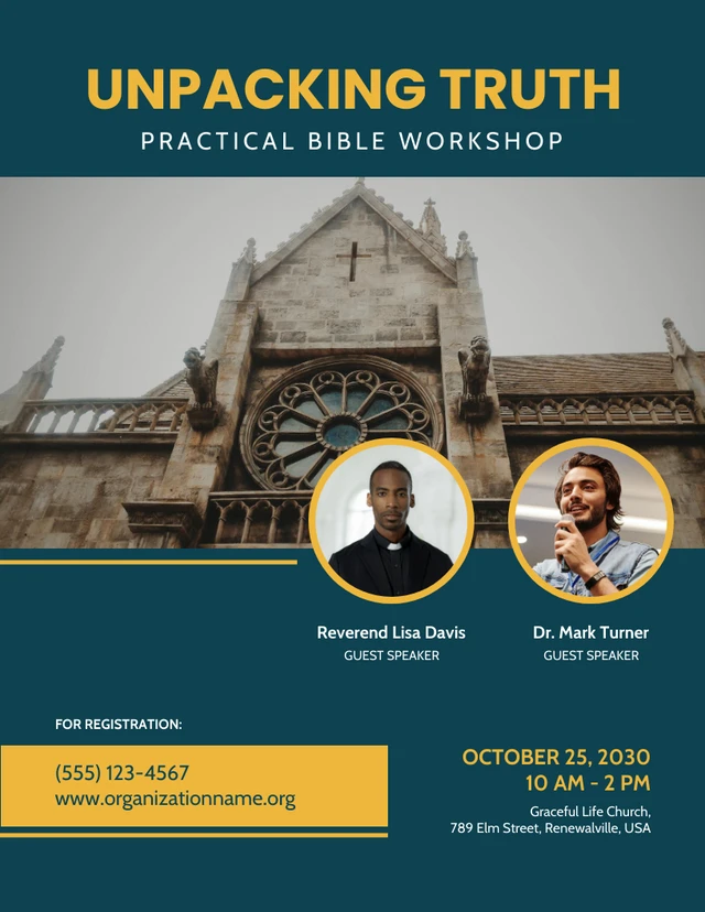 Teal And Yellow Modern Church Workshop Poster Template