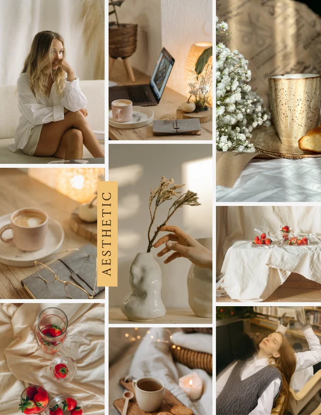 Light Brown Modern Aesthetic Photo Collages Template