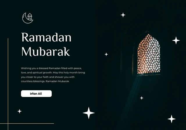 Einfache, saubere, elegante schwarze Ramadan-Grußkartenvorlage