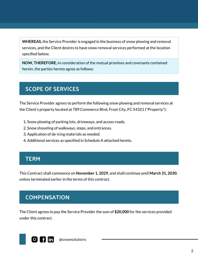 Commercial Snow Plow Contract Template - Seite 2