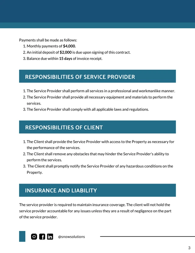 Commercial Snow Plow Contract Template - Page 3