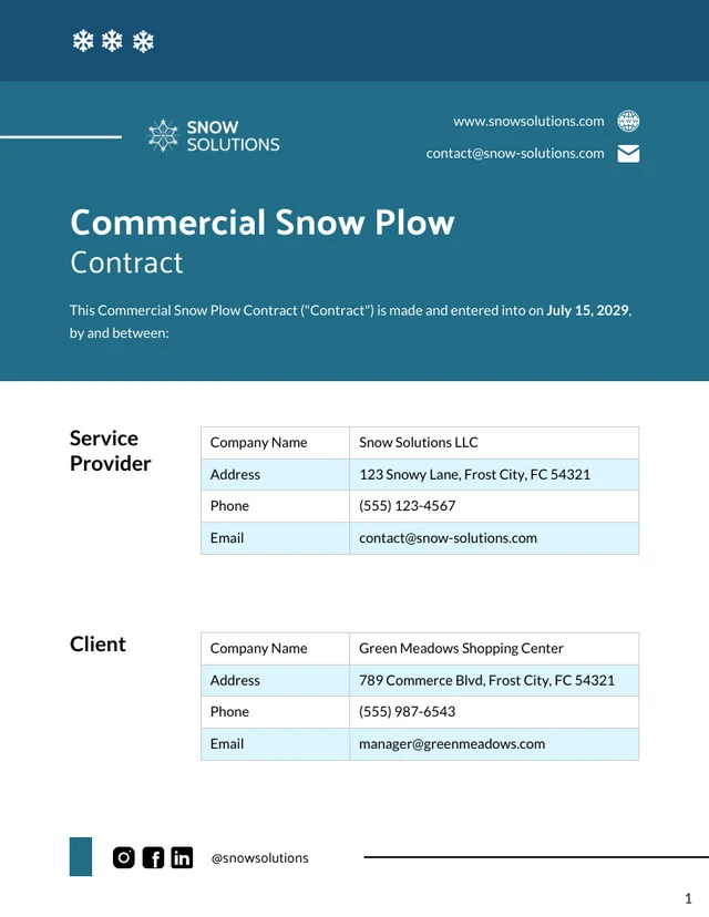 Commercial Snow Plow Contract Template - Seite 1