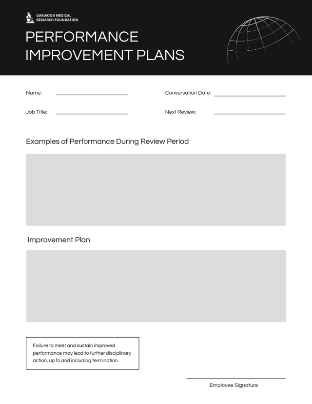 Simple Monochrome Performance Improvement Plan Template
