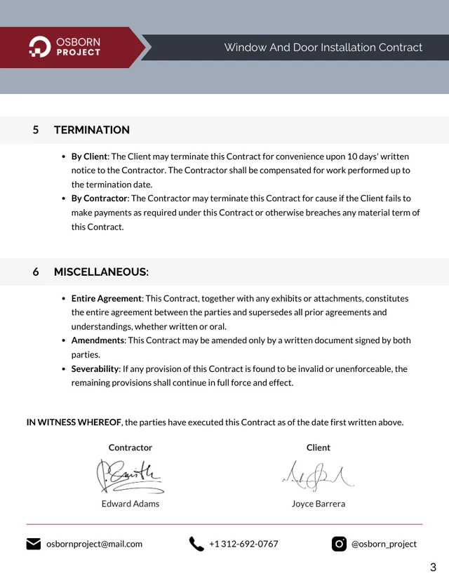 Window And Door Installation Contract Template - Page 3