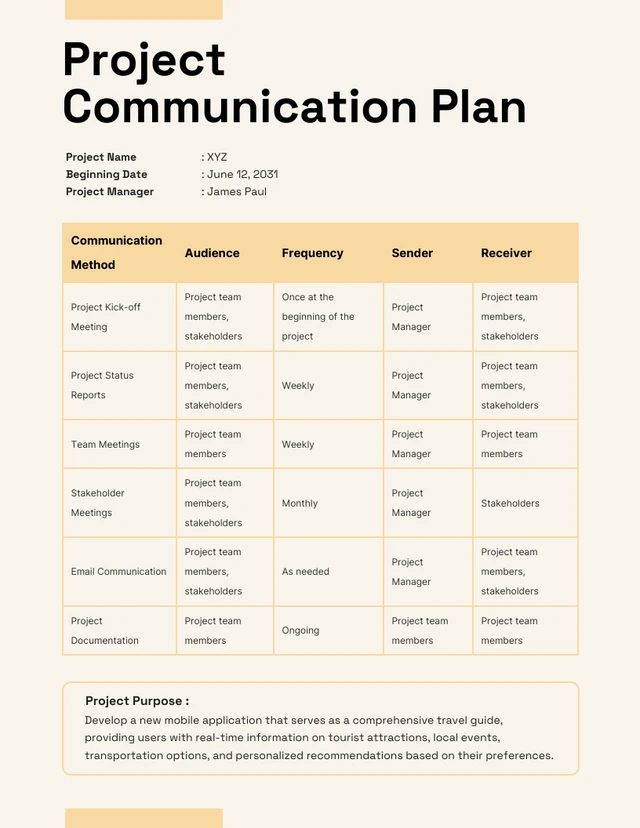 Creamy Color Project Communication Plan Template