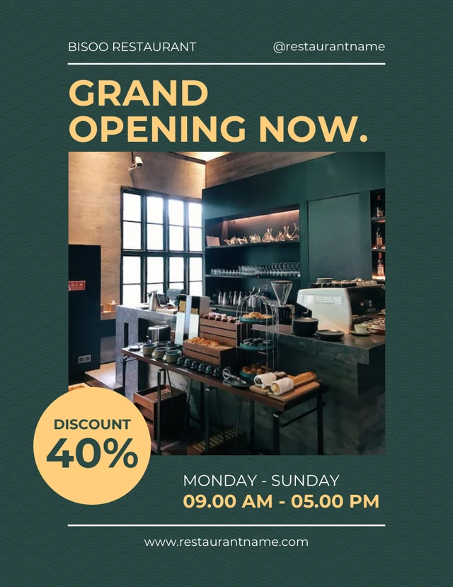 Dark Green Grand Opening Flyer