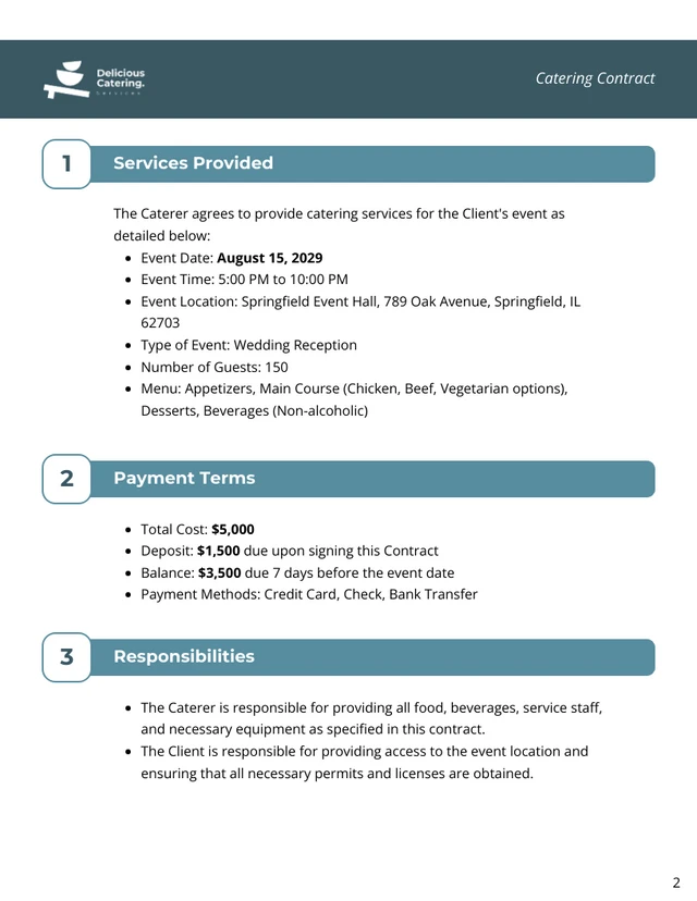 Catering Contract Template - Pagina 2