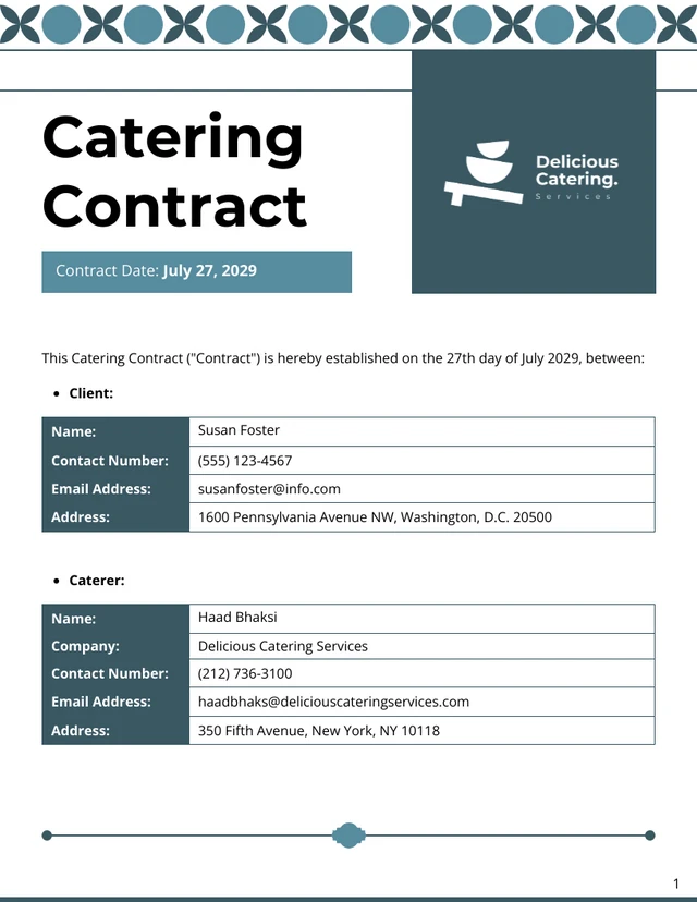 Catering Contract Template - Page 1