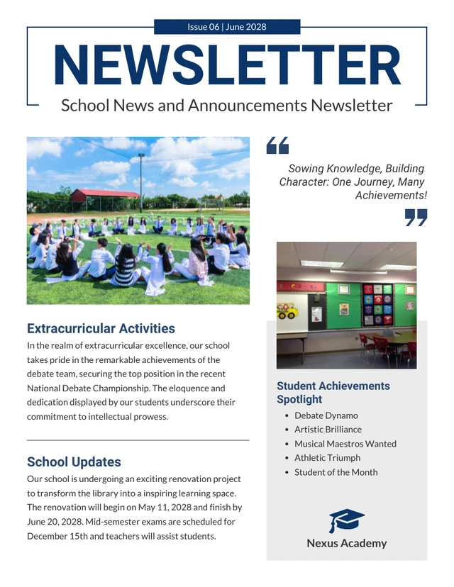 School News and Announcements Newsletter Template