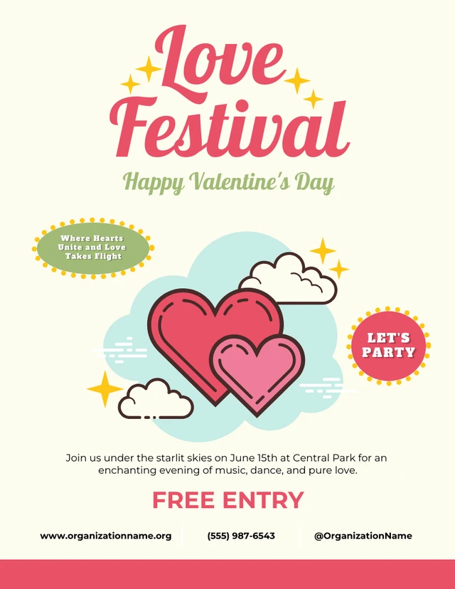 Light Yellow And Pink Classic Playful Love Festival Poster Template