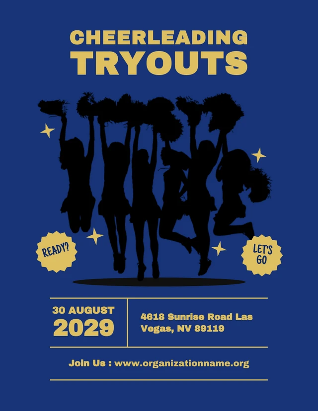 Navy And Yellow Simple Illustration Cheerleading Tryouts Poster Template